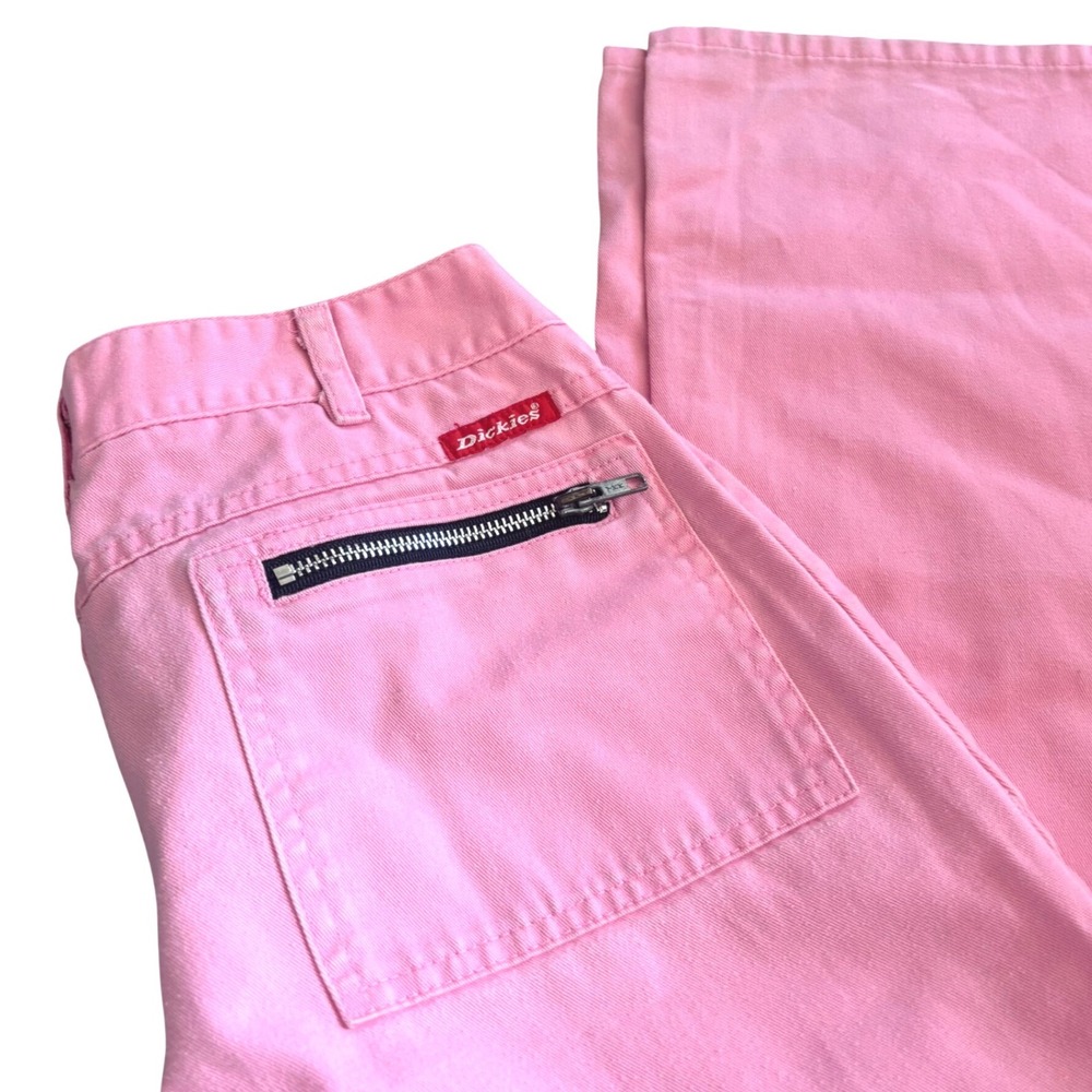 Y2K Dickies Girl USA Lowrise Pink Flare Pants Zipper Pocket Utility Trousers S